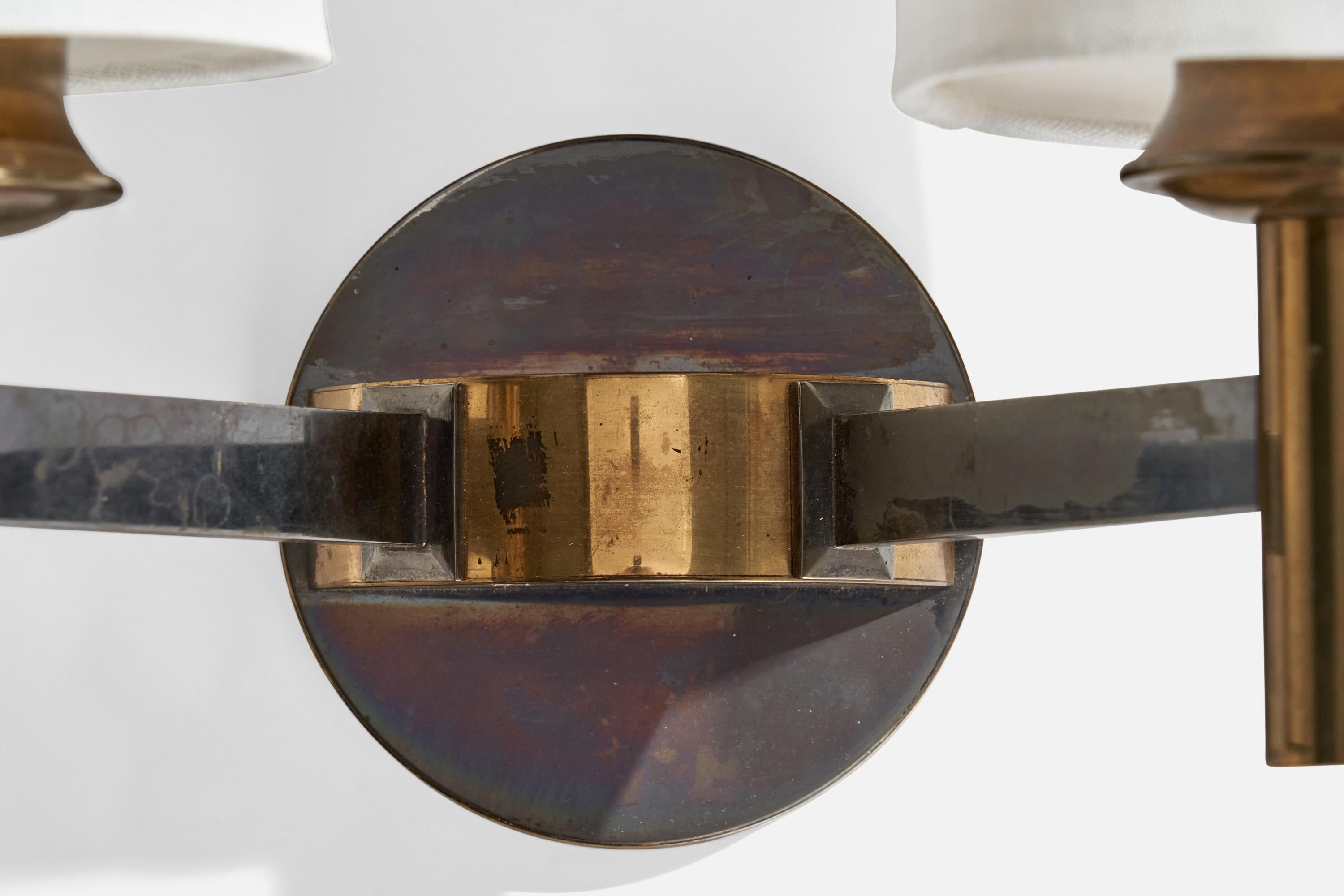 French Designer, Wall Light, Brass, Metal, Fabric, France, 1950s For Sale 1