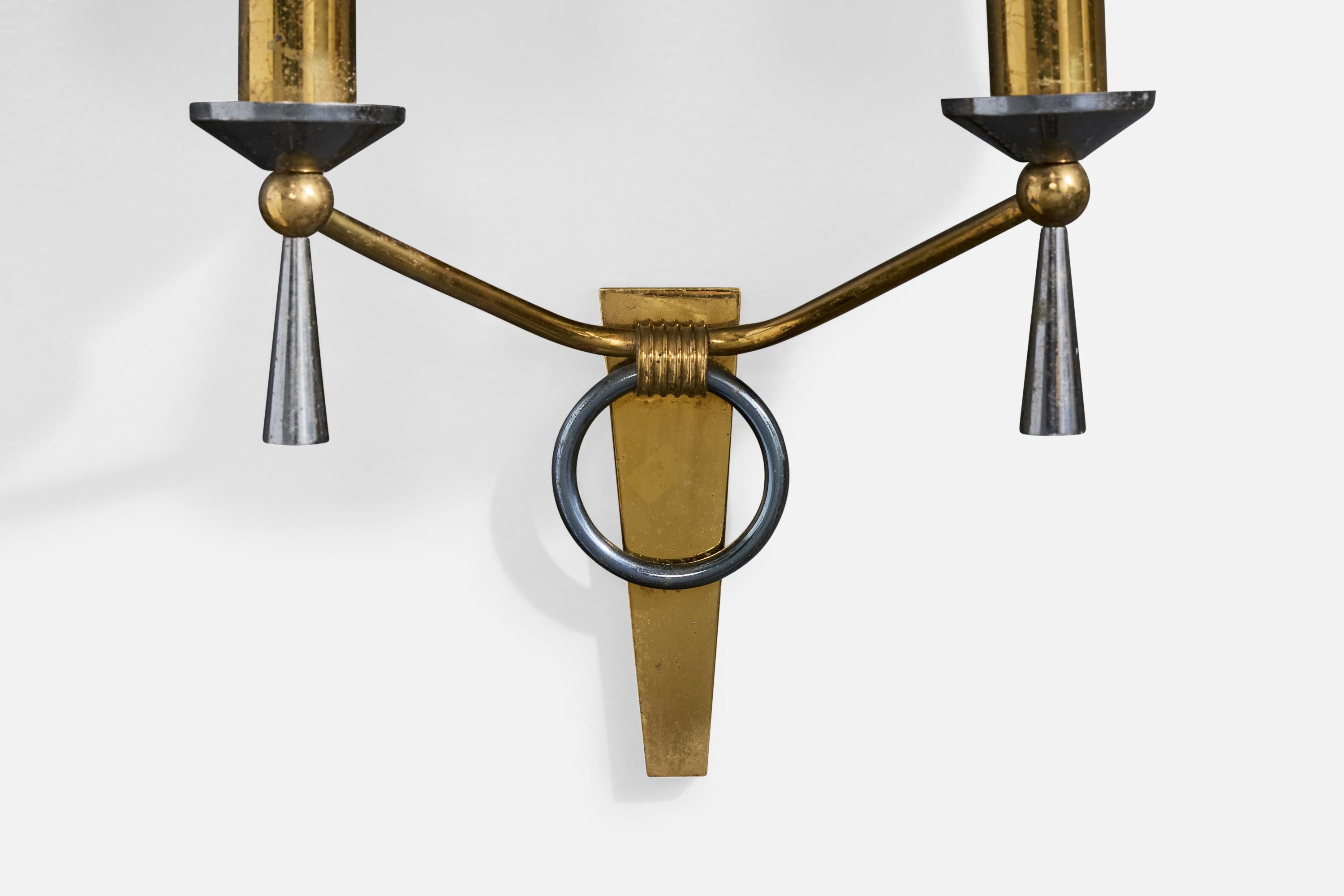 Design/One, Design-Light, laiton, métal, tissu, France, années 1950 Bon état - En vente à High Point, NC