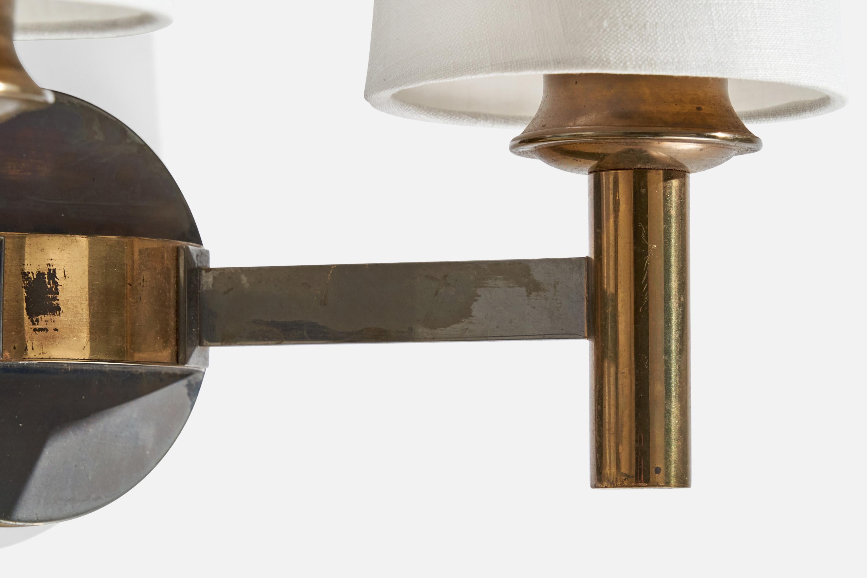 French Designer, Wall Light, Brass, Metal, Fabric, France, 1950s For Sale 2