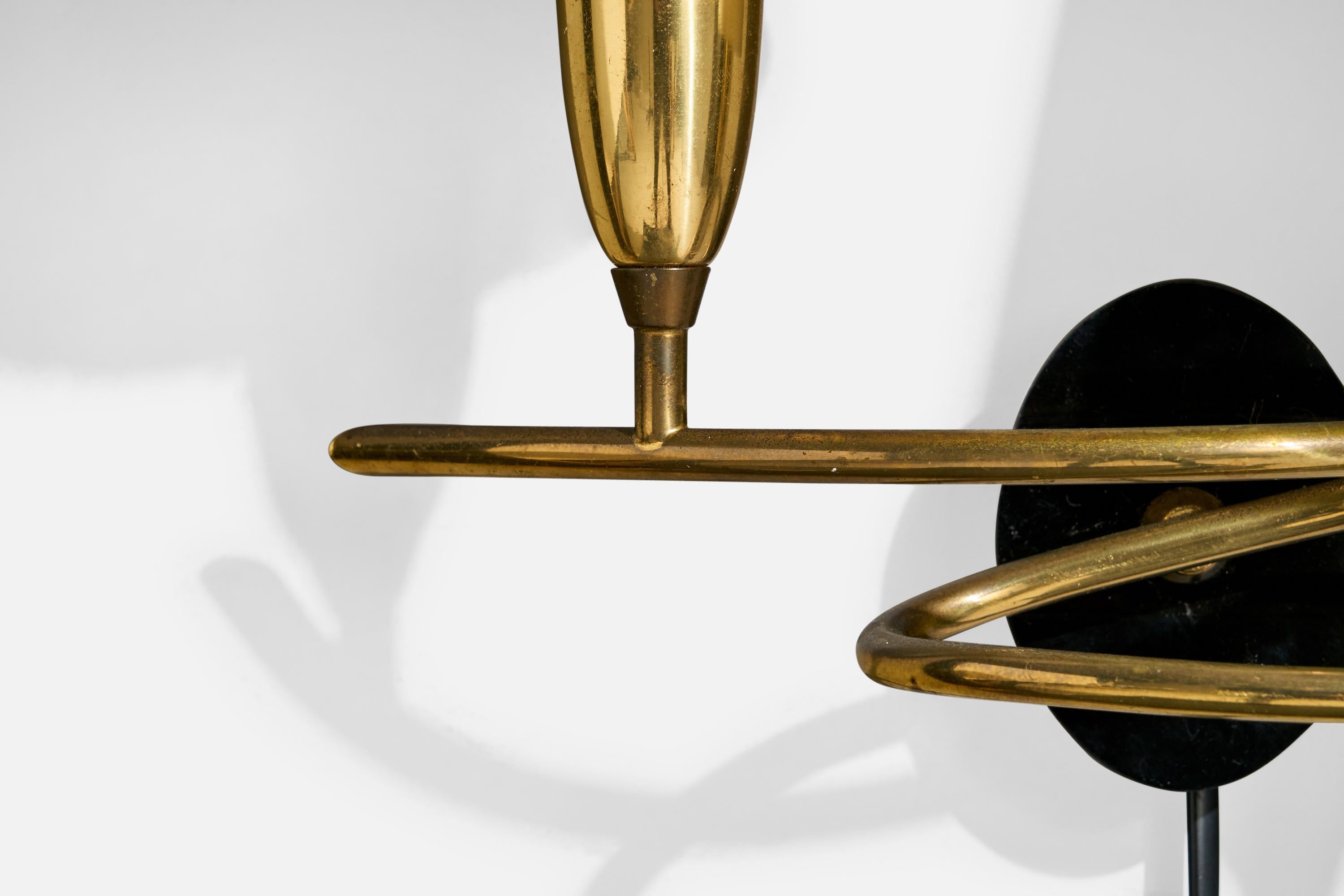 French Designer, Wall Light, Brass, Metal, Fabric, France, 1950s For Sale 1