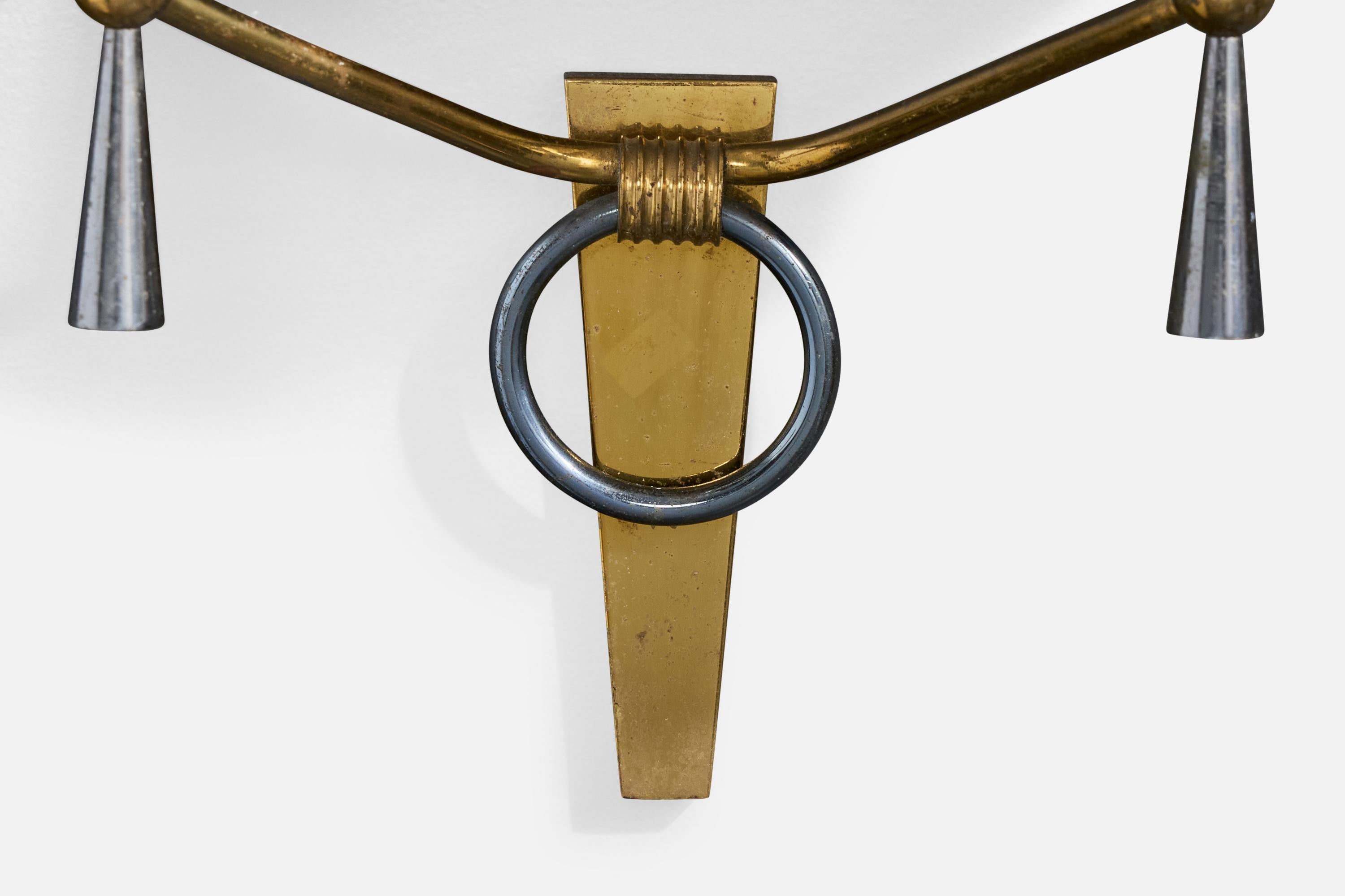 Milieu du XXe siècle Design/One, Design-Light, laiton, métal, tissu, France, années 1950 en vente