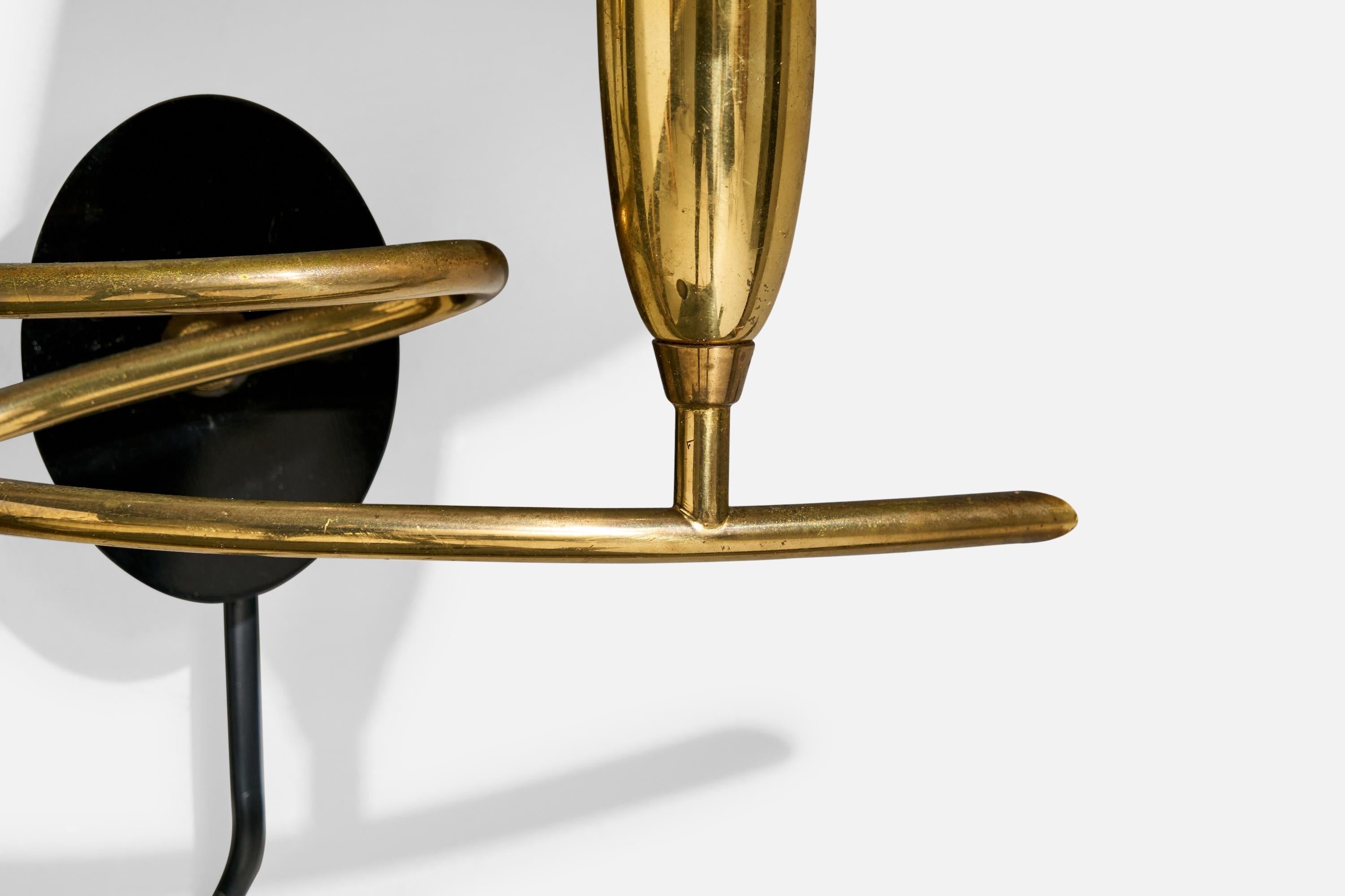 French Designer, Wall Light, Brass, Metal, Fabric, France, 1950s For Sale 2