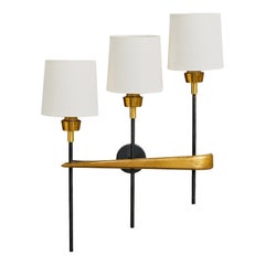 Diseñador francés, aplique, latón, metal, tela, Francia, años 1950