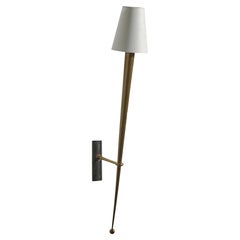French Designer, Wall Light, Brass, Metal, Fabric, France, 1950s