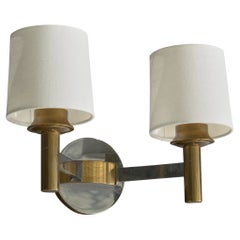 French Designer, Wall Light, Brass, Metal, Fabric, France, 1950s