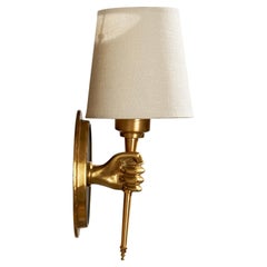 French Designer, Wall Light, Brass, Metal, Fabric, France, 1950s