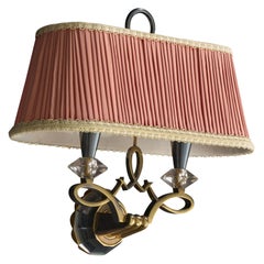 Französischer Designer, Wandleuchte, Messing, Metall, Glas, Stoff, Frankreich, 1950er Jahre