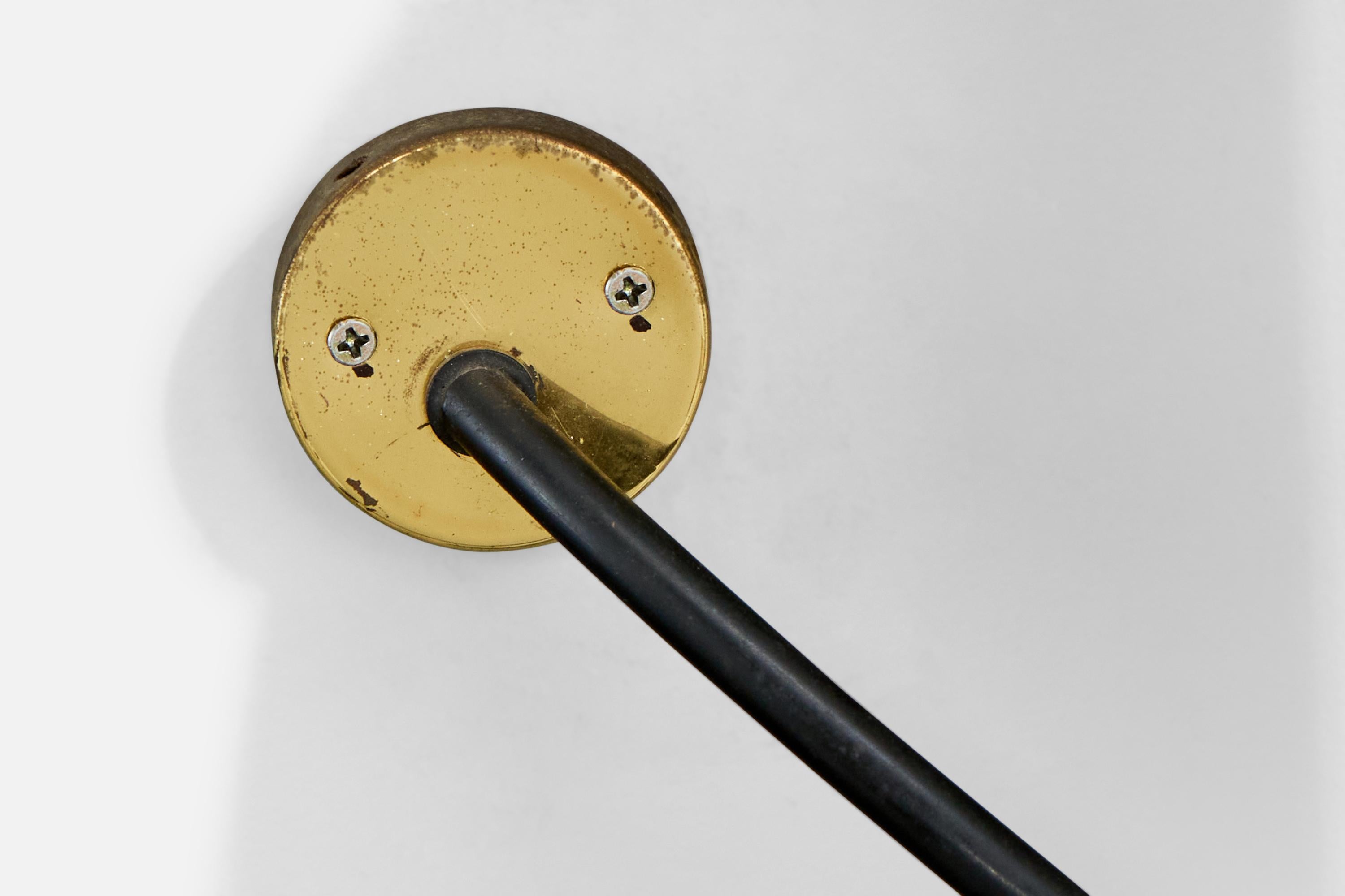 Mid-20th Century French Designer, Wall Light, Brass, Metal, Glass, France, 1950s For Sale