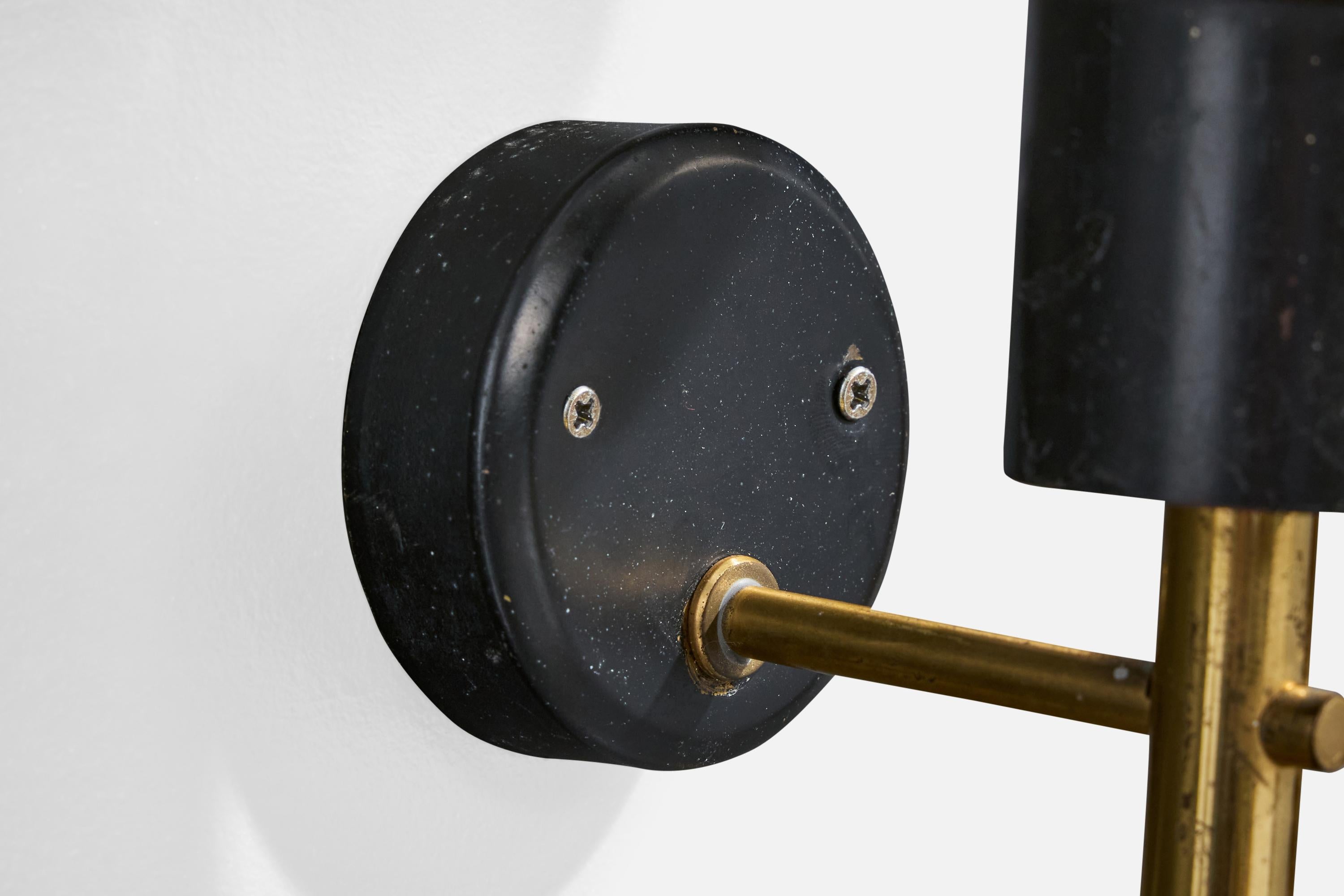 Mid-20th Century French Designer, Wall Light, Brass, Metal, Glass, France, 1950s For Sale