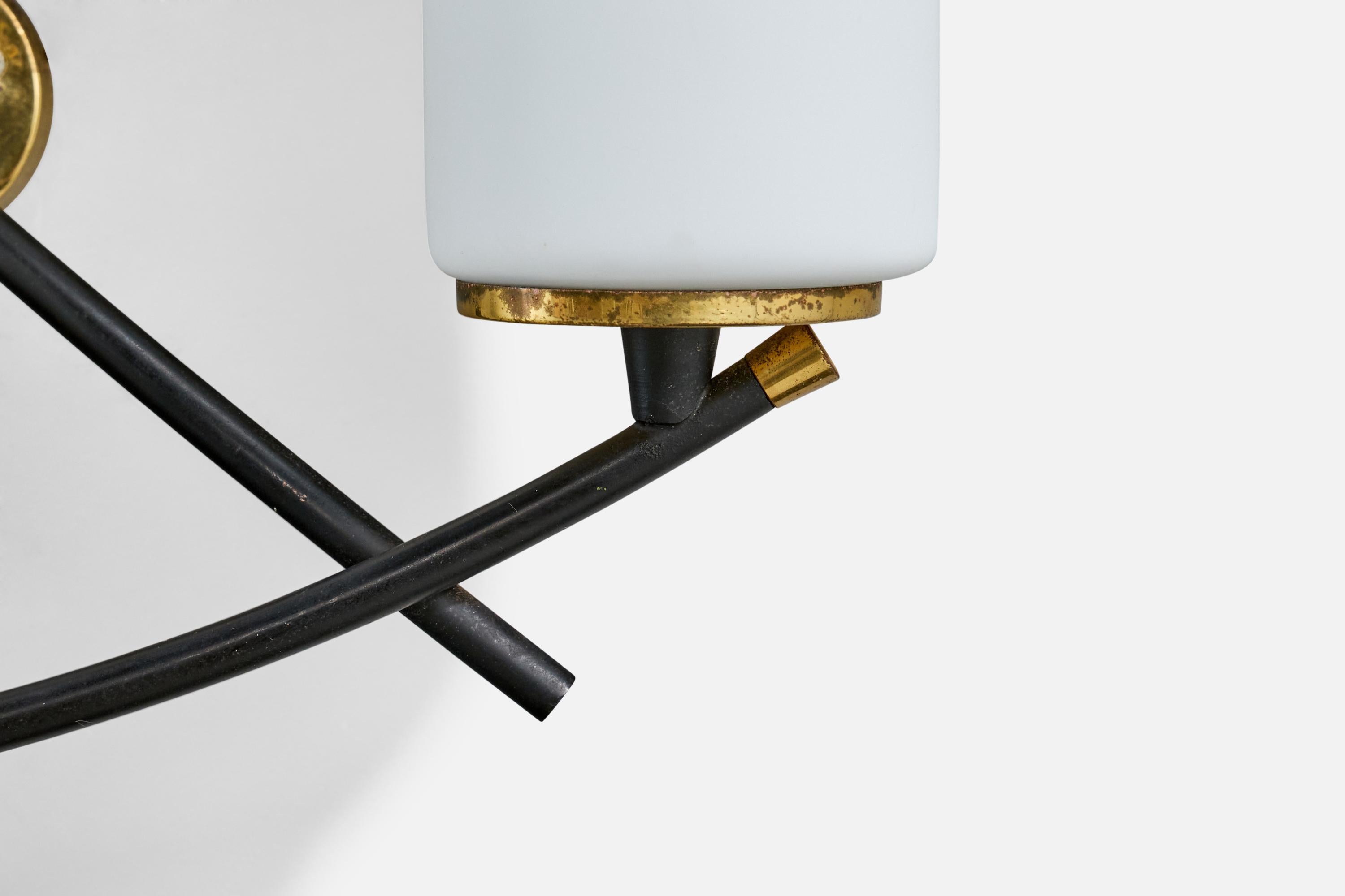 French Designer, Wall Light, Brass, Metal, Glass, France, 1950s For Sale 1