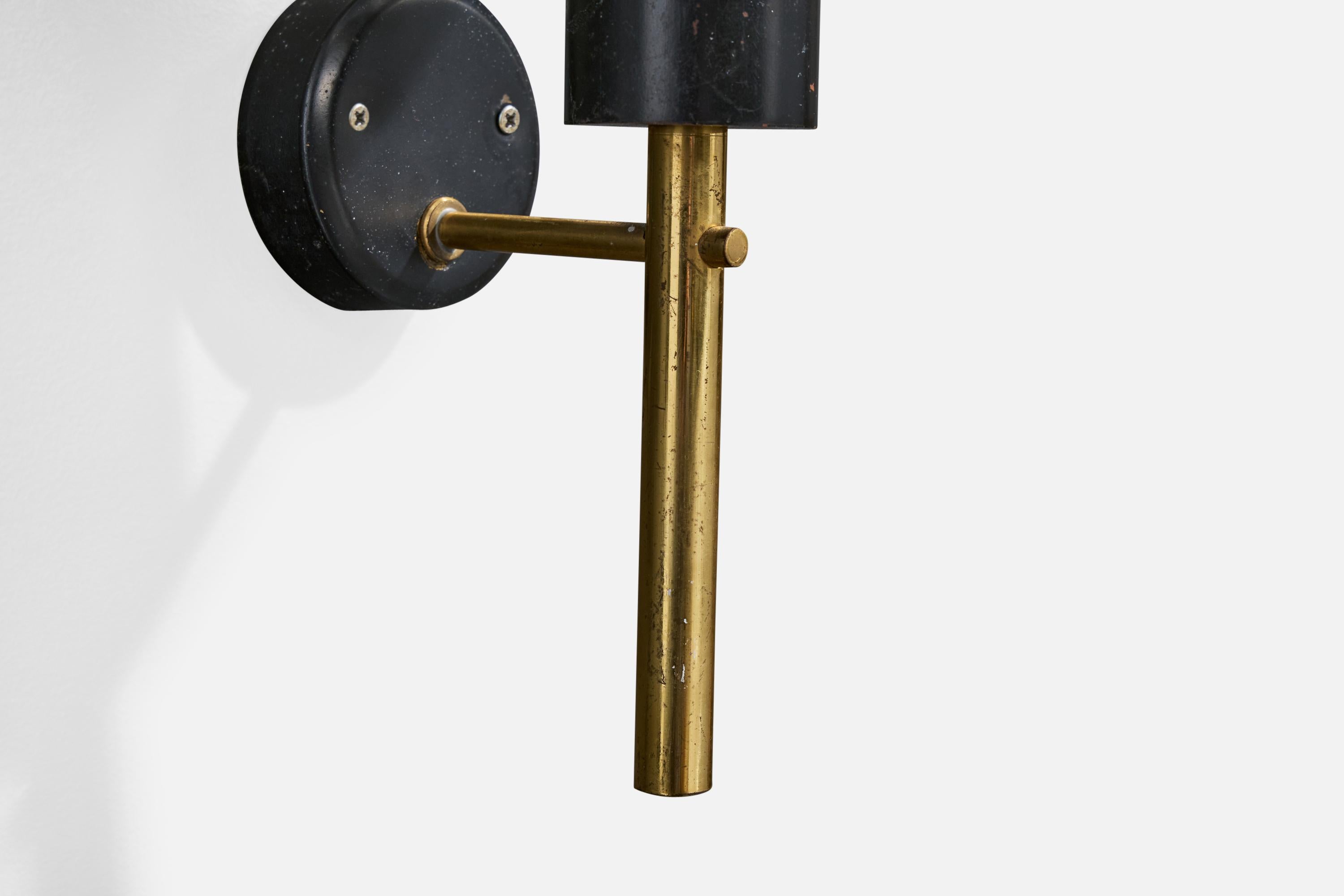 French Designer, Wall Light, Brass, Metal, Glass, France, 1950s For Sale 1