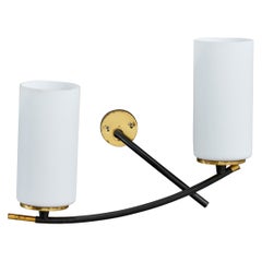 French Designer, Wall Light, Brass, Metal, Glass, France, 1950s