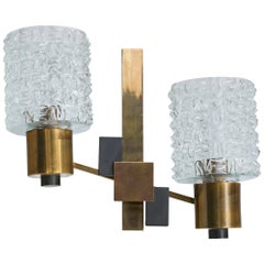 Diseñador francés, aplique, latón, metal, cristal, Francia, años 50