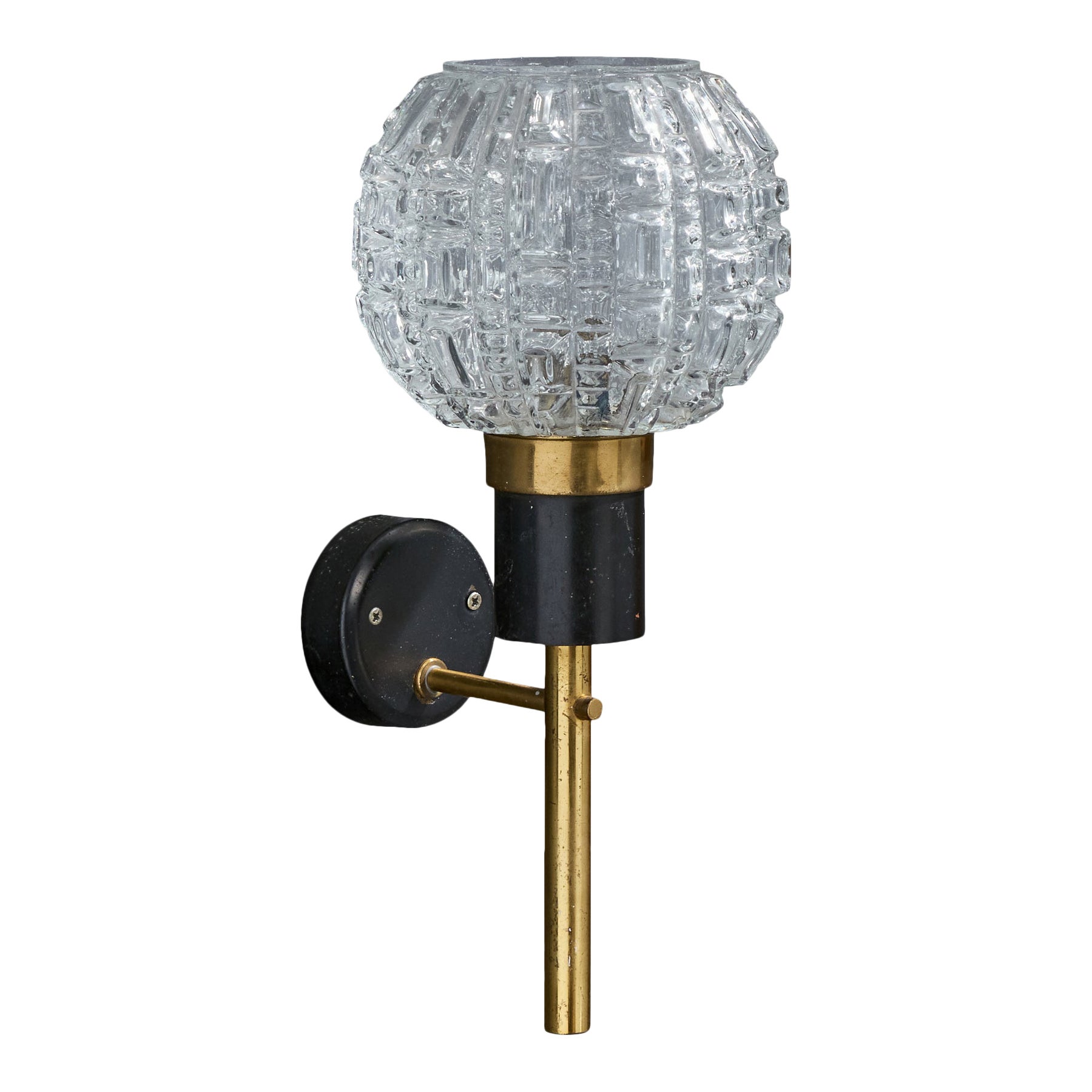 Lampada da parete di design francese, ottone, metallo, vetro, Francia, anni '50