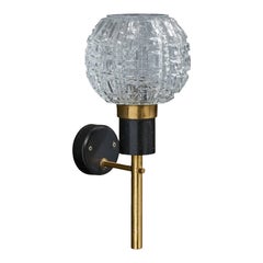 Lampada da parete di design francese, ottone, metallo, vetro, Francia, anni '50