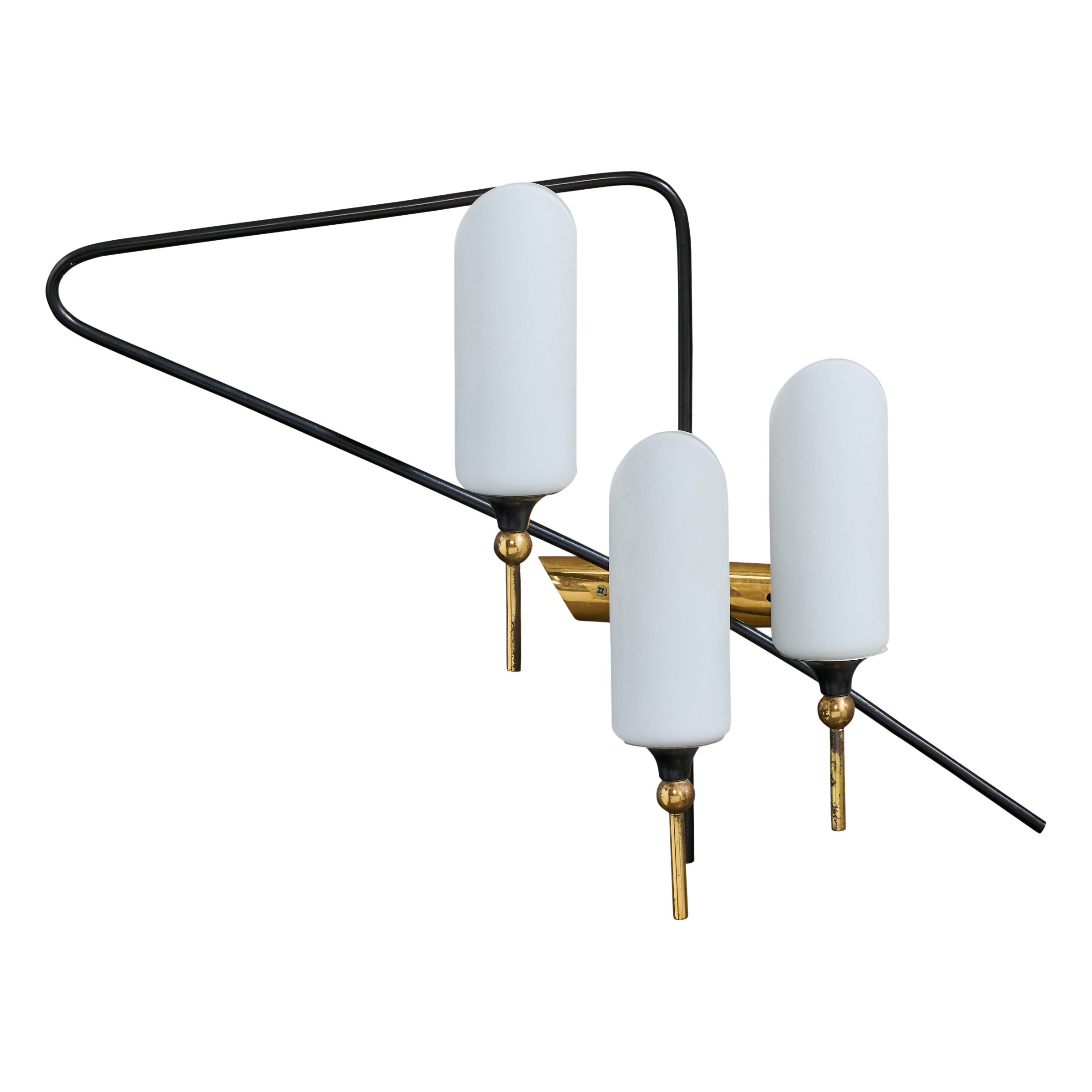 Lampada da parete di design francese, ottone, metallo, vetro, Francia, anni
50