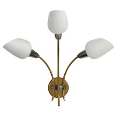 French Designer, Wall Light, Brass, Metal, Glass, France, 1950s