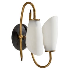 French Designer, Wall Light, Brass, Metal, Glass, France, 1950s