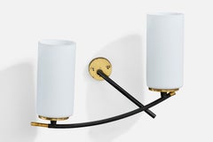French Designer, Wall Light, Brass, Metal, Glass, France, 1950s