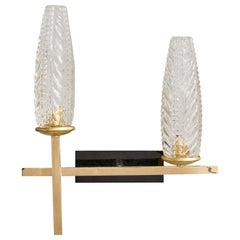French Designer, Wall Light, Brass, Metal, Glass, France, 1960s