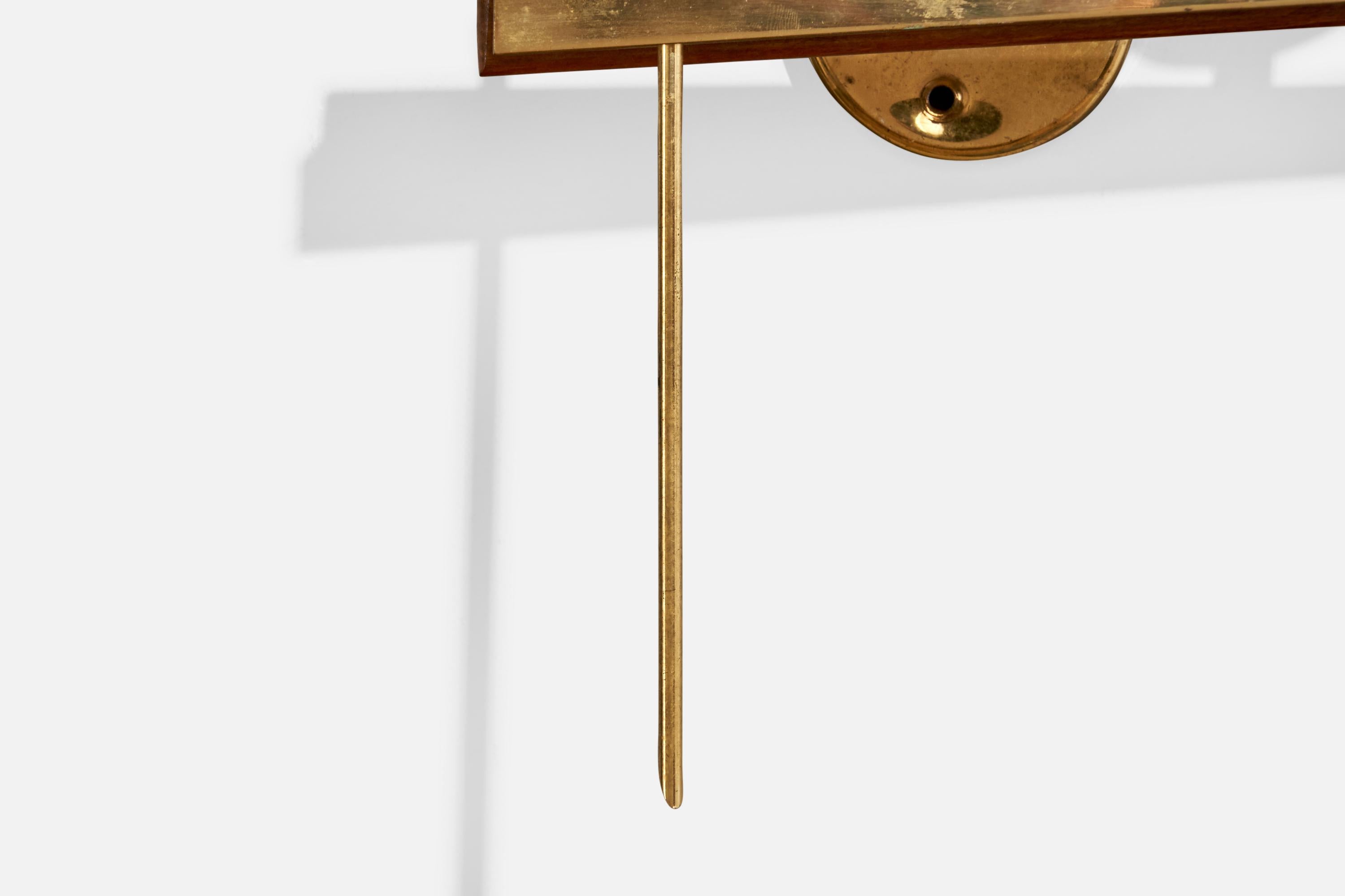 Lampada da parete di design francese, ottone, legno, vetro, Francia, anni '50 in vendita 3