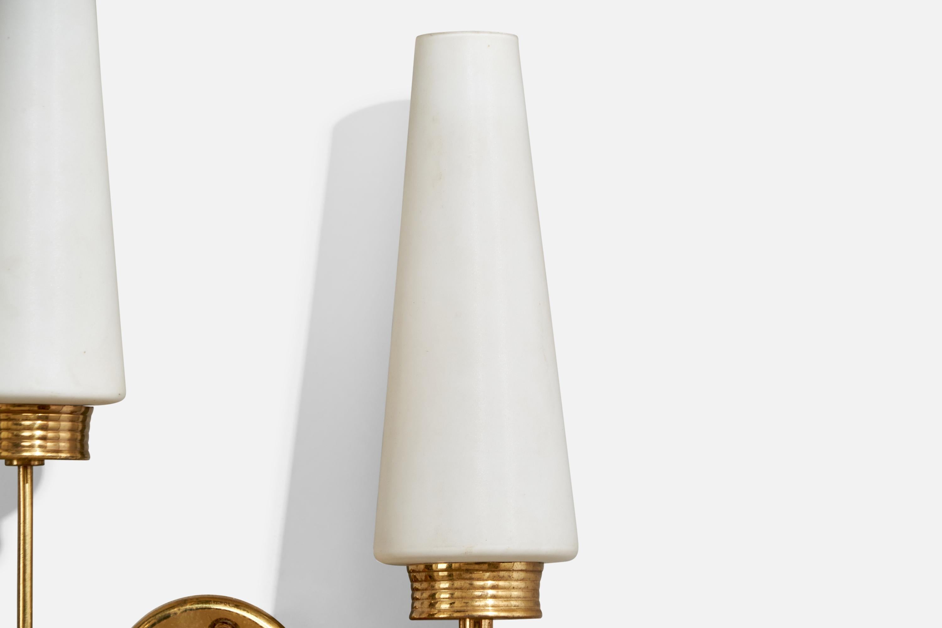 Francese Lampada da parete di design francese, ottone, legno, vetro, Francia, anni '50 in vendita