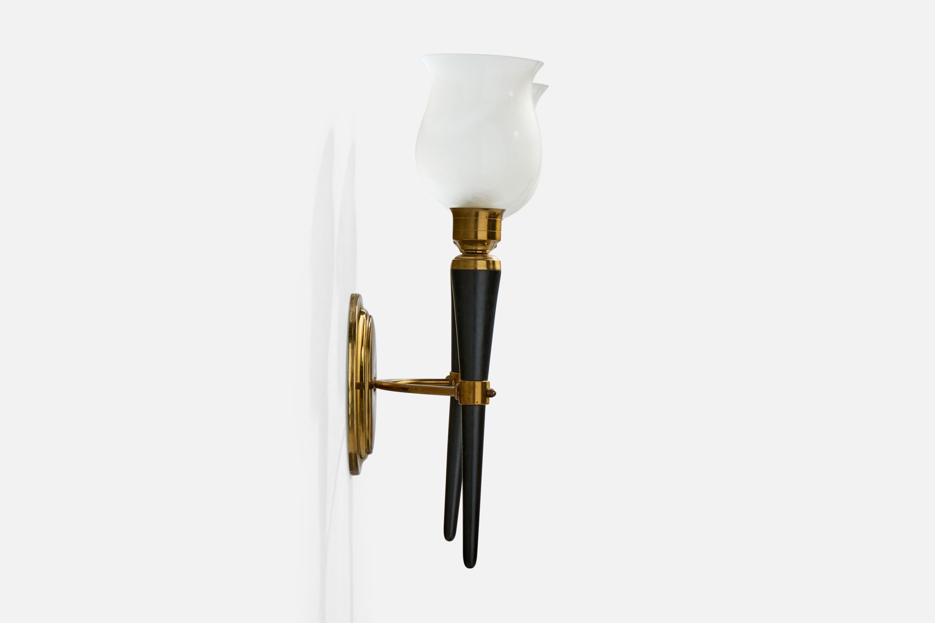Français Design-Light français, laiton, Wood, verre, France, années 1950 en vente