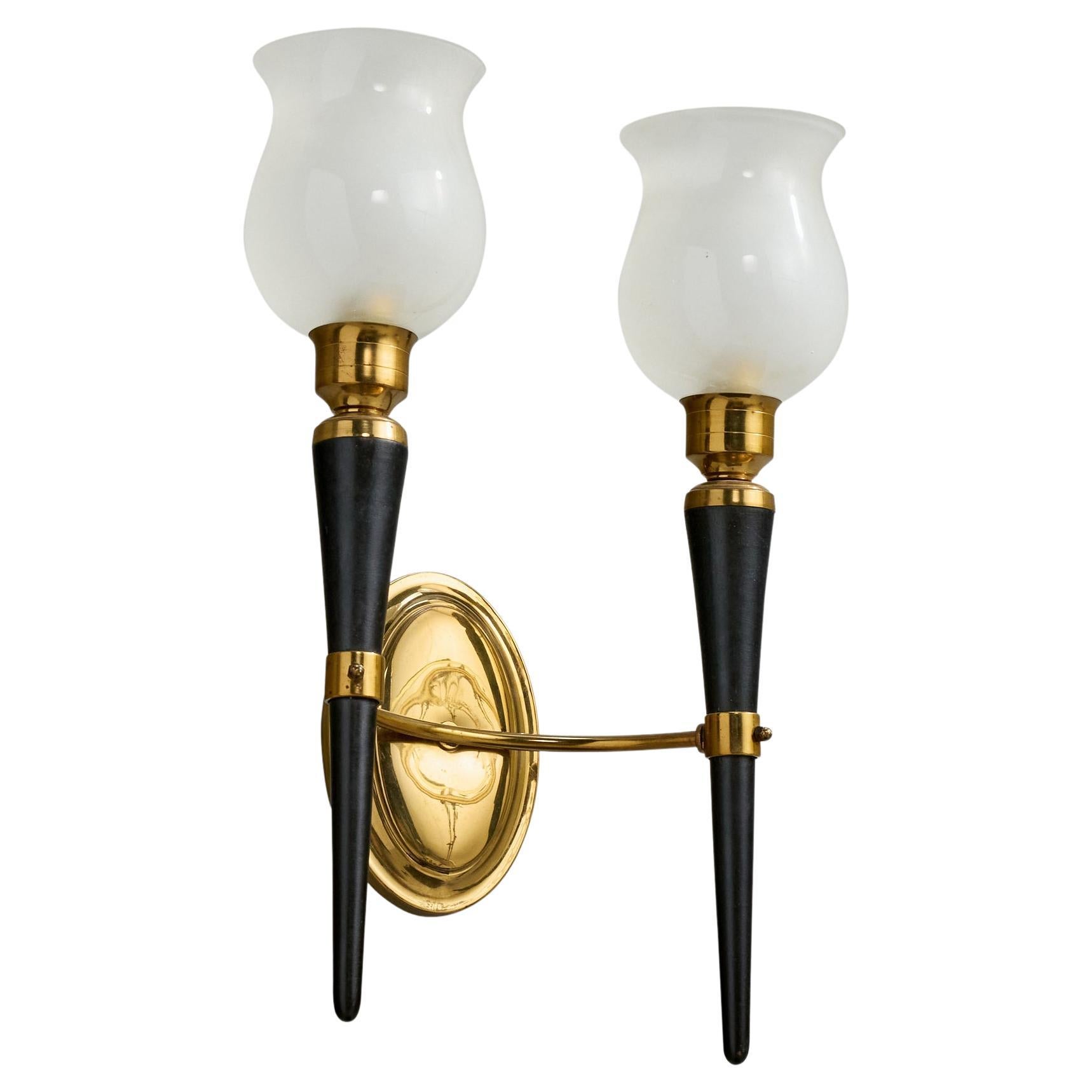 Design-Light français, laiton, Wood, verre, France, années 1950 en vente