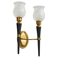 Design-Light français, laiton, Wood, verre, France, années 1950
