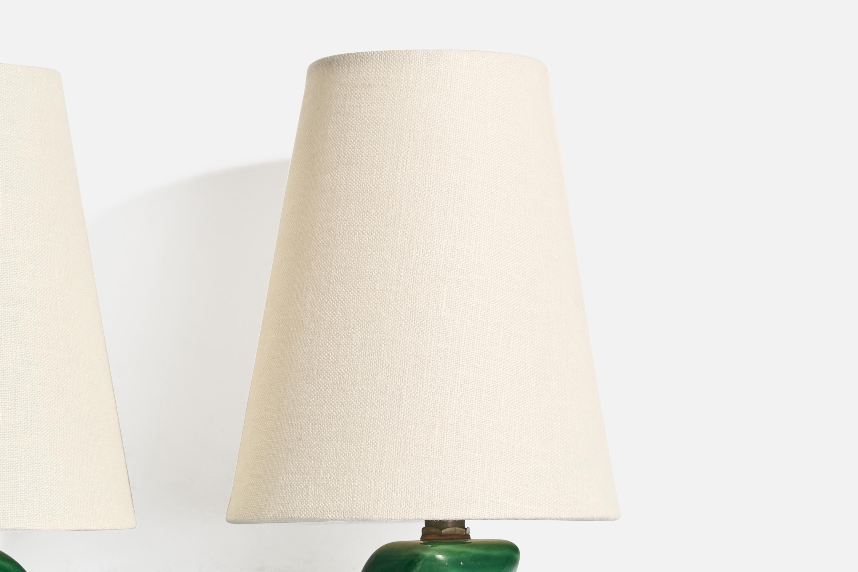 French Designer, Wall Light, Ceramic, Brass, Fabric, France, 1950s 2