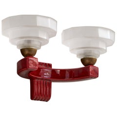 Lampada da parete di design francese, ceramica, ottone, vetro, Francia, anni '50