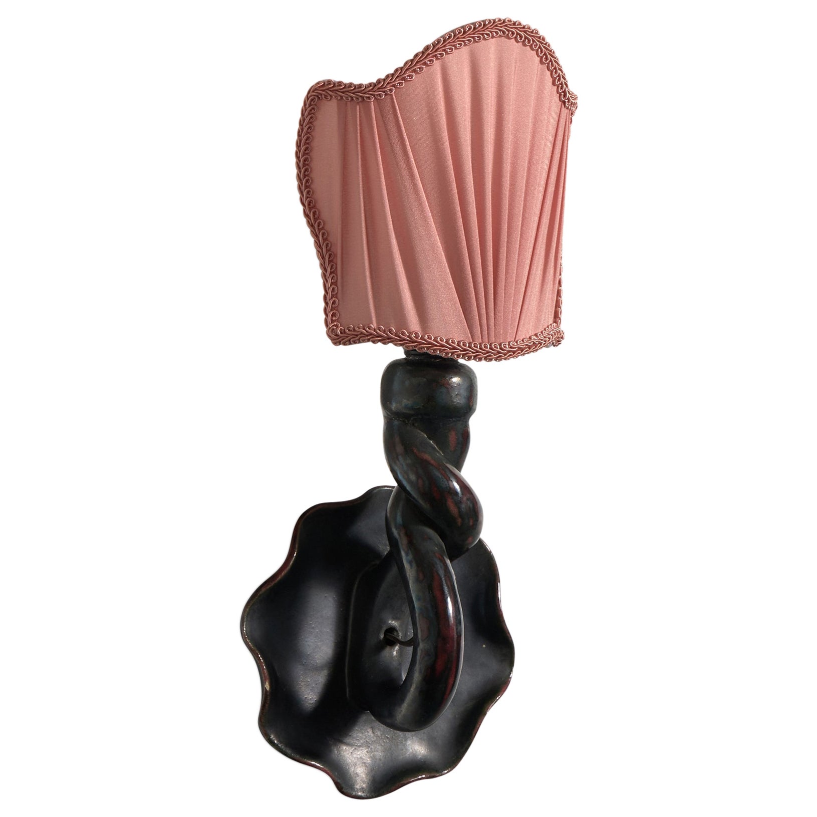French Designer, Wall Light, Ceramic, Fabric, France, 1950s