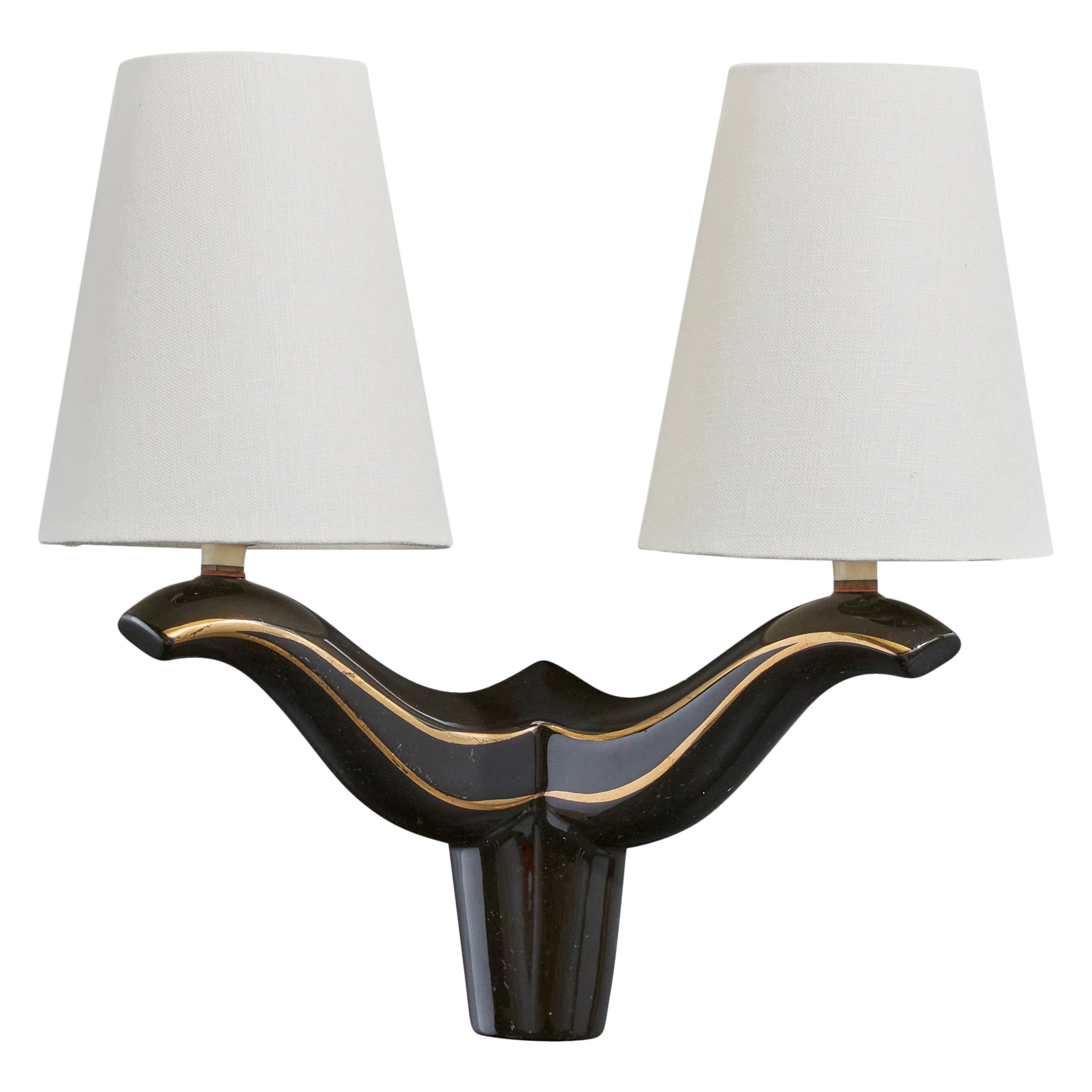 French Designer, Wall Light, Ceramic, Fabric, France, 1960s