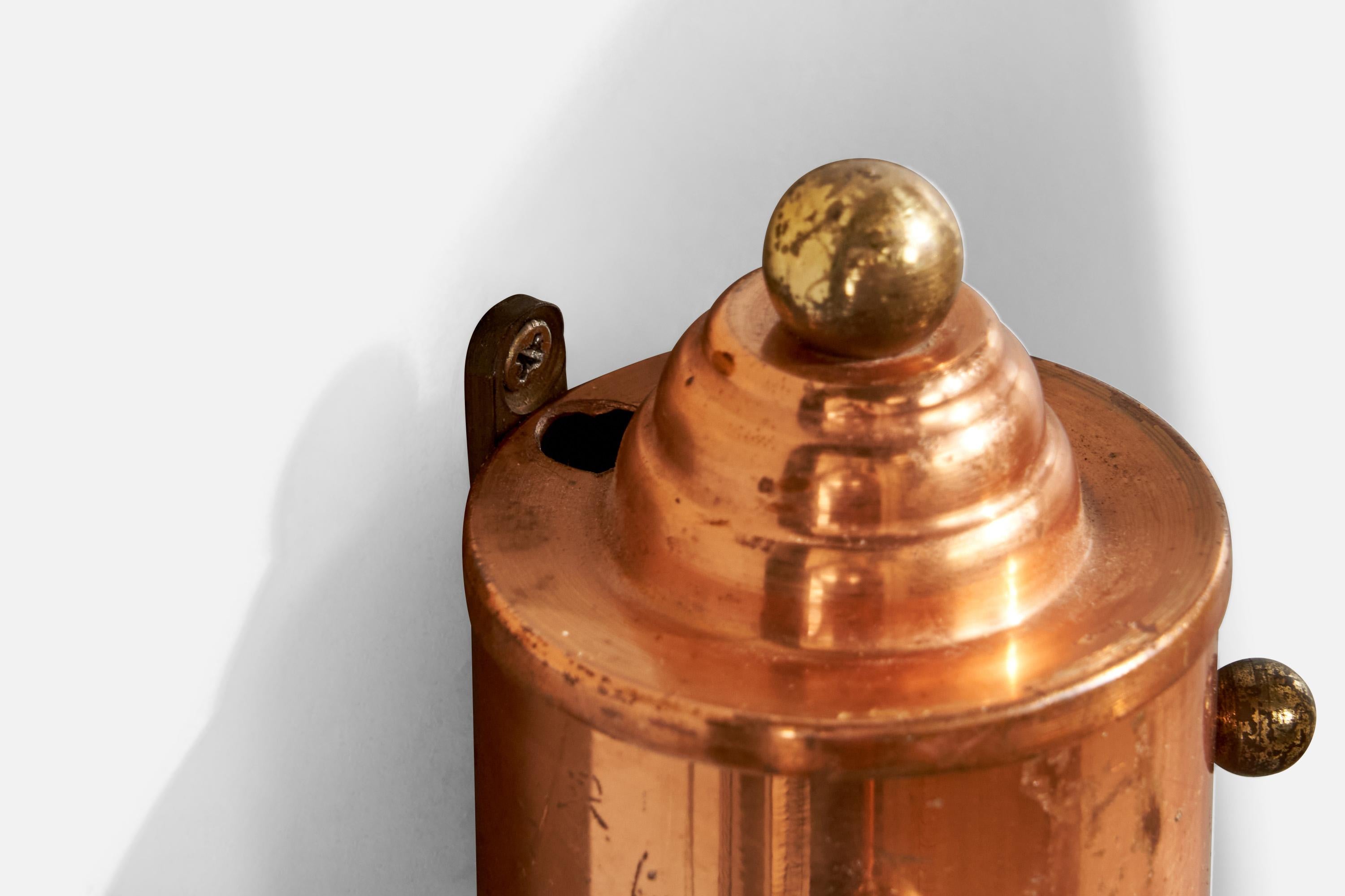 French Designer, Wall Light, Copper, Brass, Fabric, France, 1950s For Sale 2
