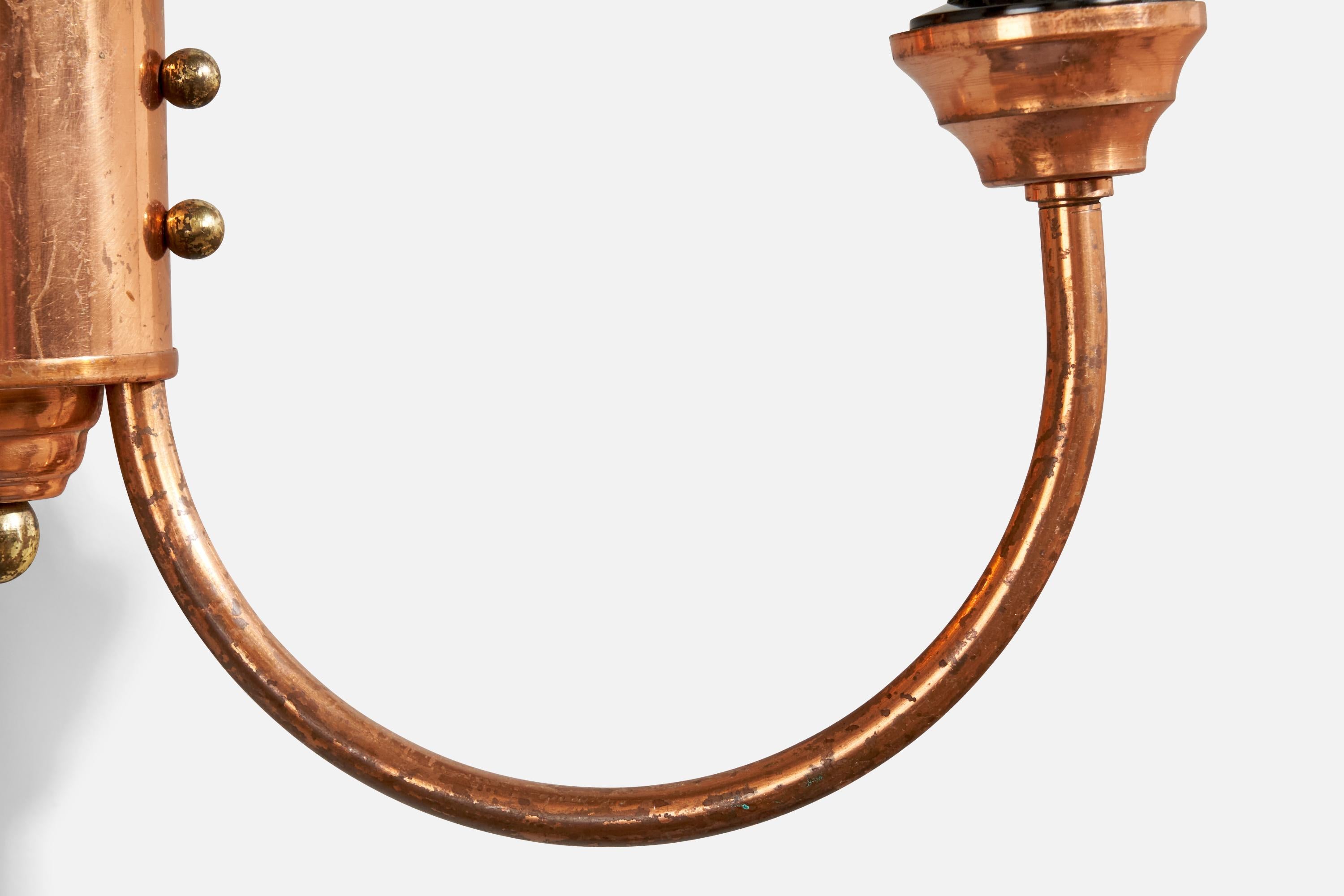 French Designer, Wall Light, Copper, Brass, Fabric, France, 1950s For Sale 3