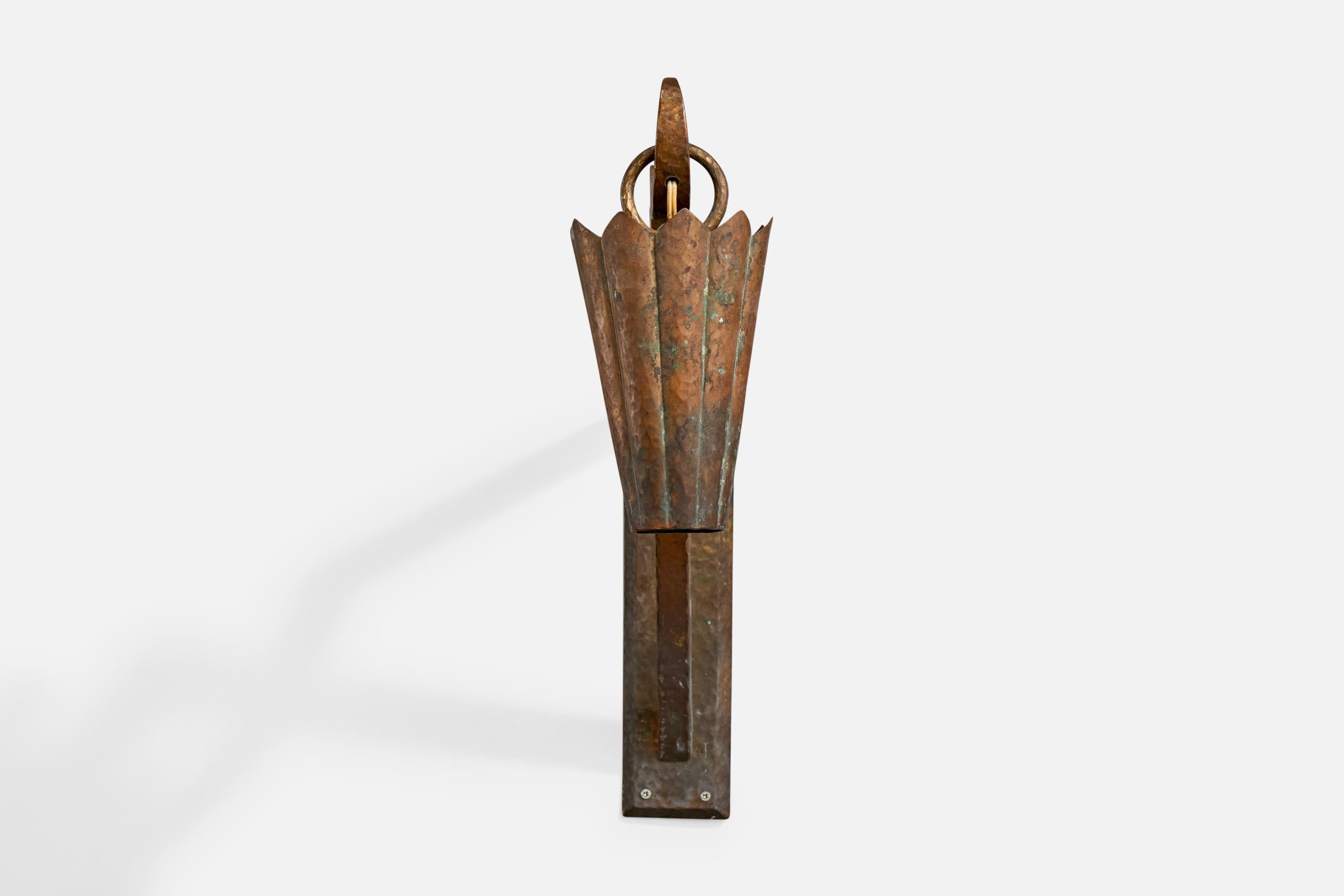 Mid-20th Century French Designer, Wall Light, Copper, France, 1930s For Sale