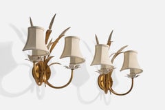 French Designer, Wall Light, Gilded Metal, Fabric, France, 1950s