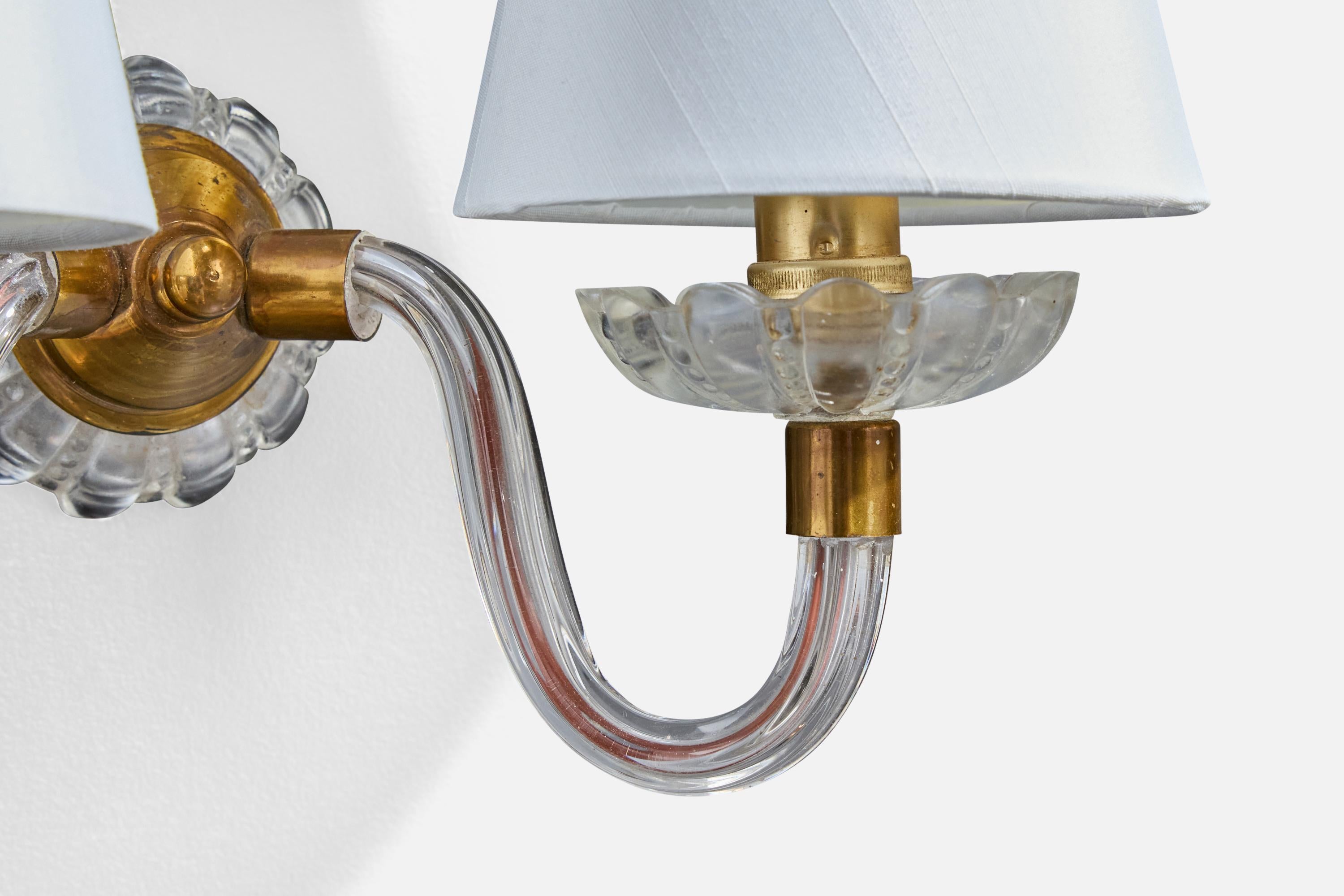 Diseñador francés, Aplique, Cristal, Latón, Tela, Francia, Años 50 en venta 1