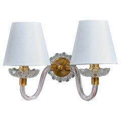 Lampada da parete di design francese, vetro, ottone, tessuto, Francia, anni '50