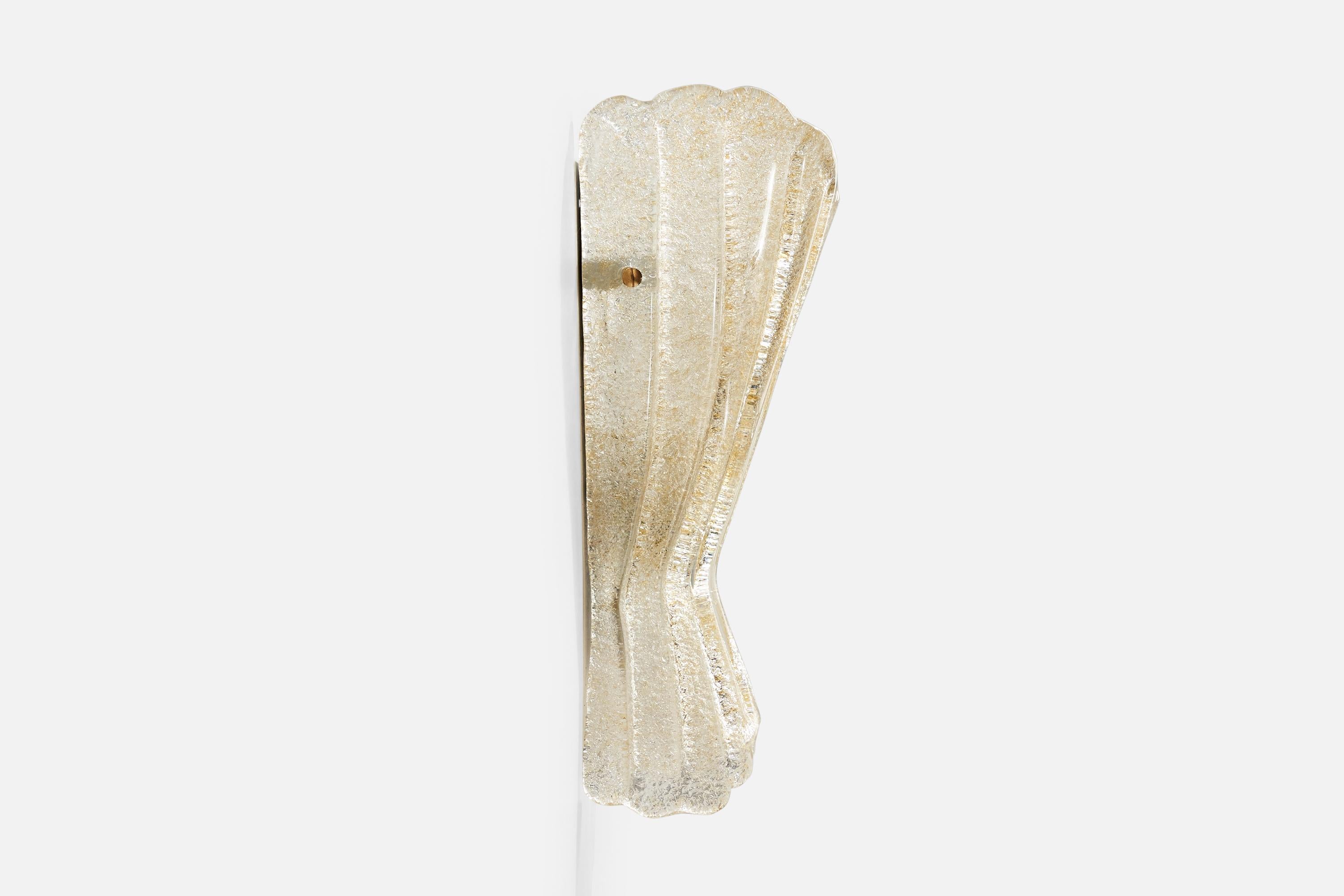 Late 20th Century French Designer, Wall Light, Glass, Brass, France, 1970s For Sale