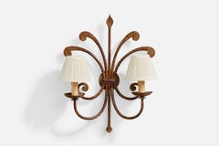 French Designer, Wall Light, Iron, Bakelite, Fabric, France, 1940s