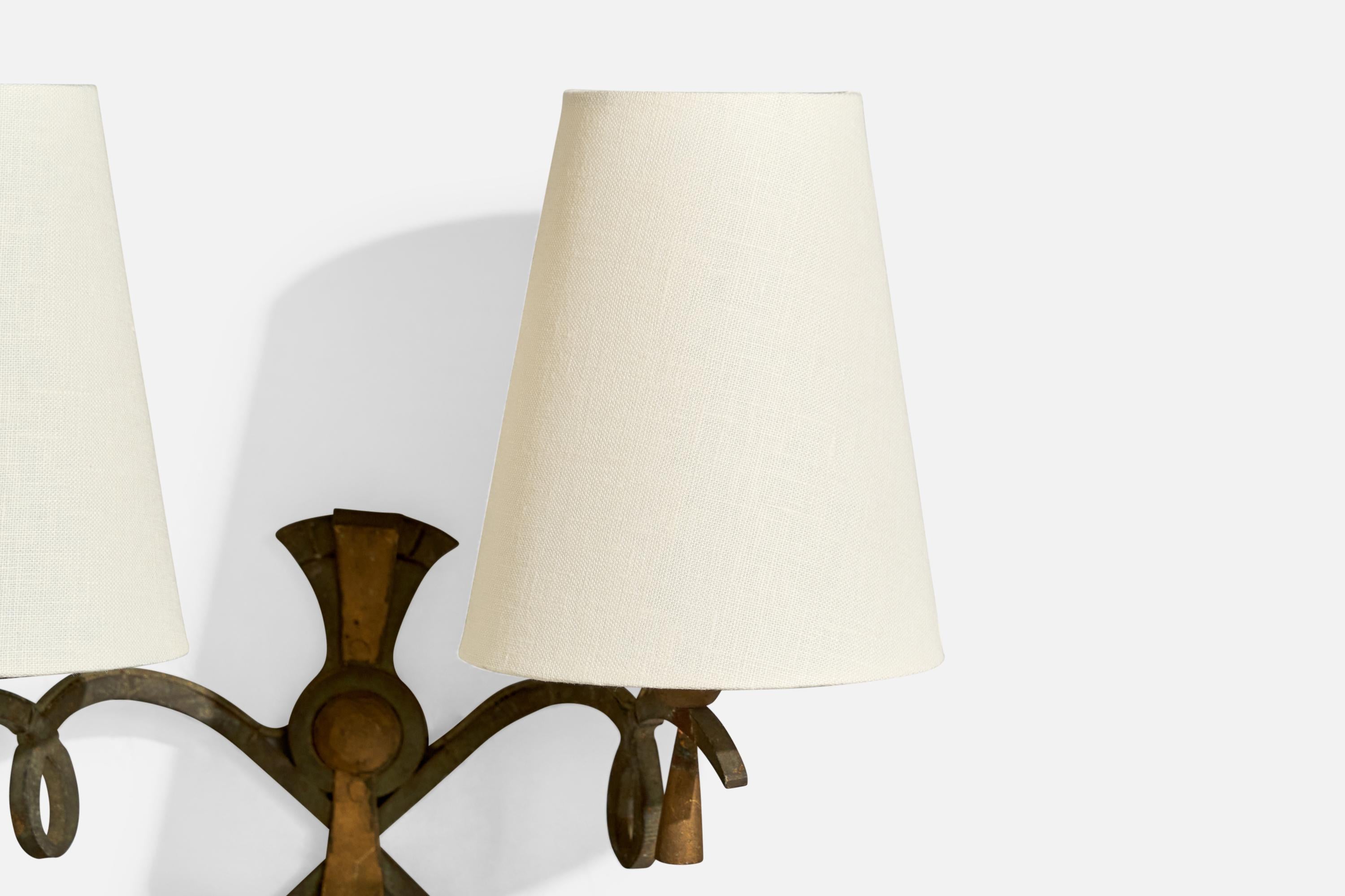 French Designer, Wall Light, Iron, Fabric, France, 1940s 1