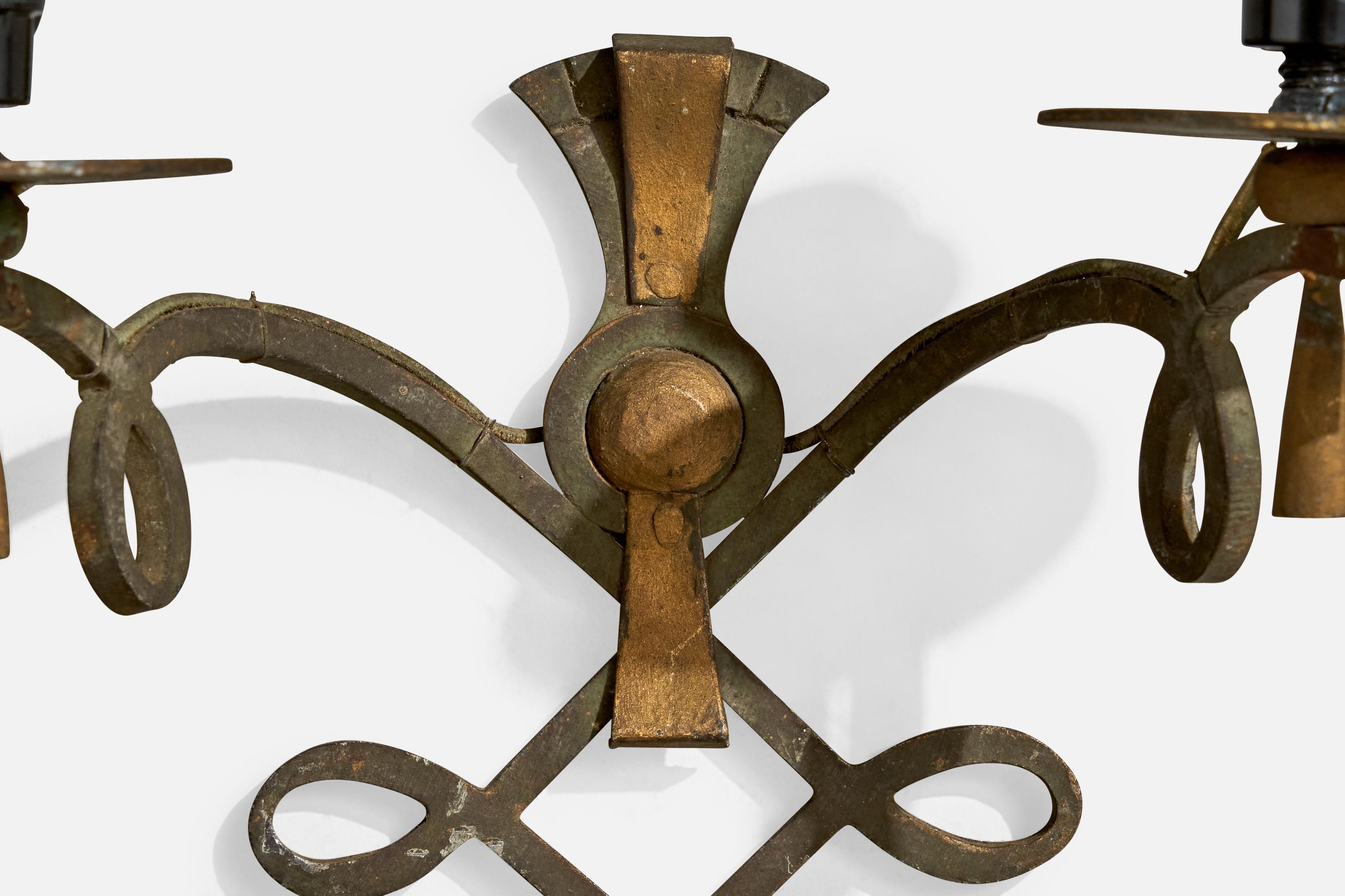 French Designer, Wall Light, Iron, Fabric, France, 1940s 2