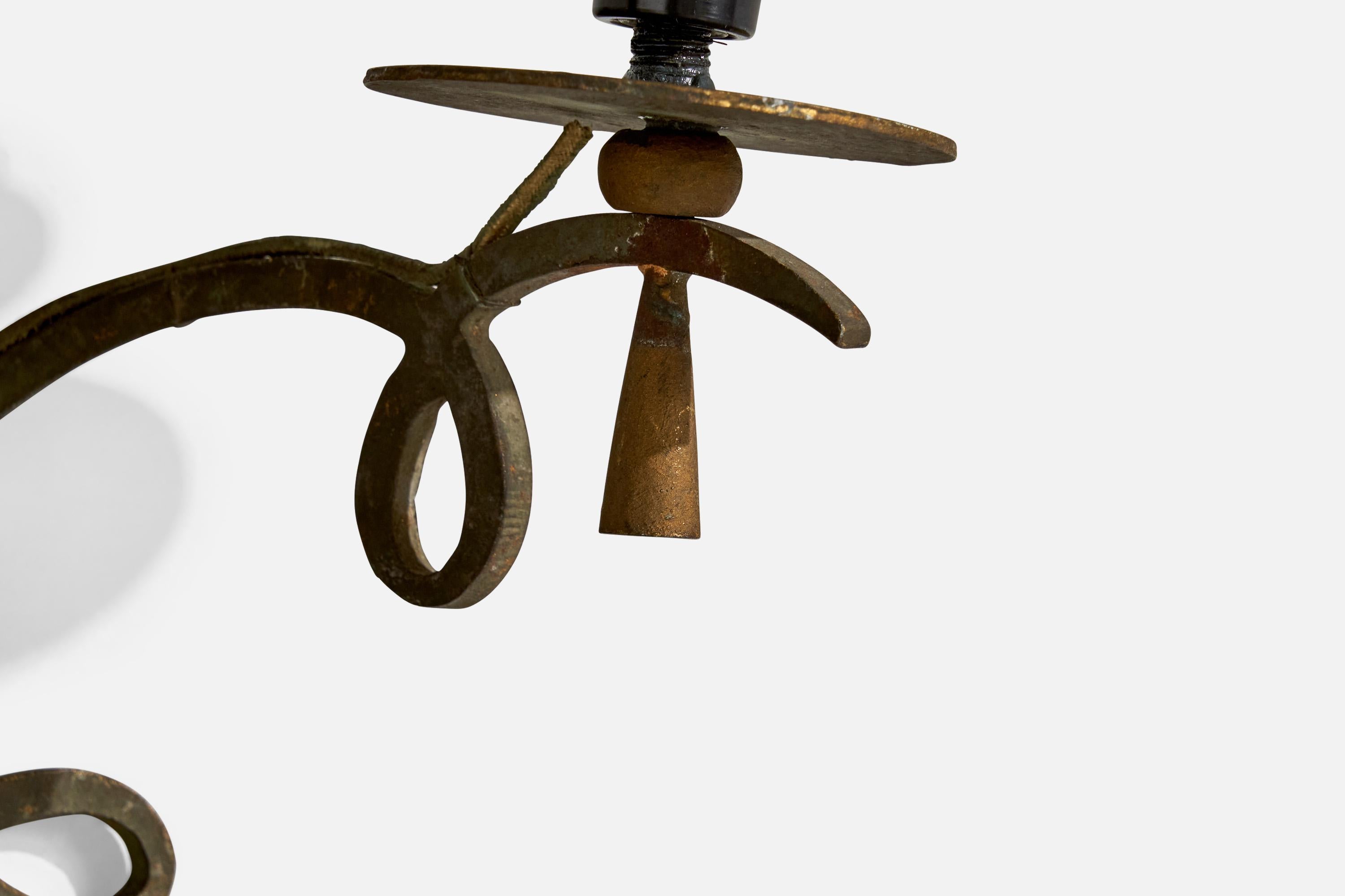 French Designer, Wall Light, Iron, Fabric, France, 1940s 3
