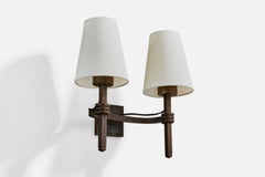 French Designer, Wall Light, Iron, Fabric, France, 1940s