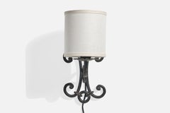 French Designer, Wall Light, Iron, Fabric, France, 1950s