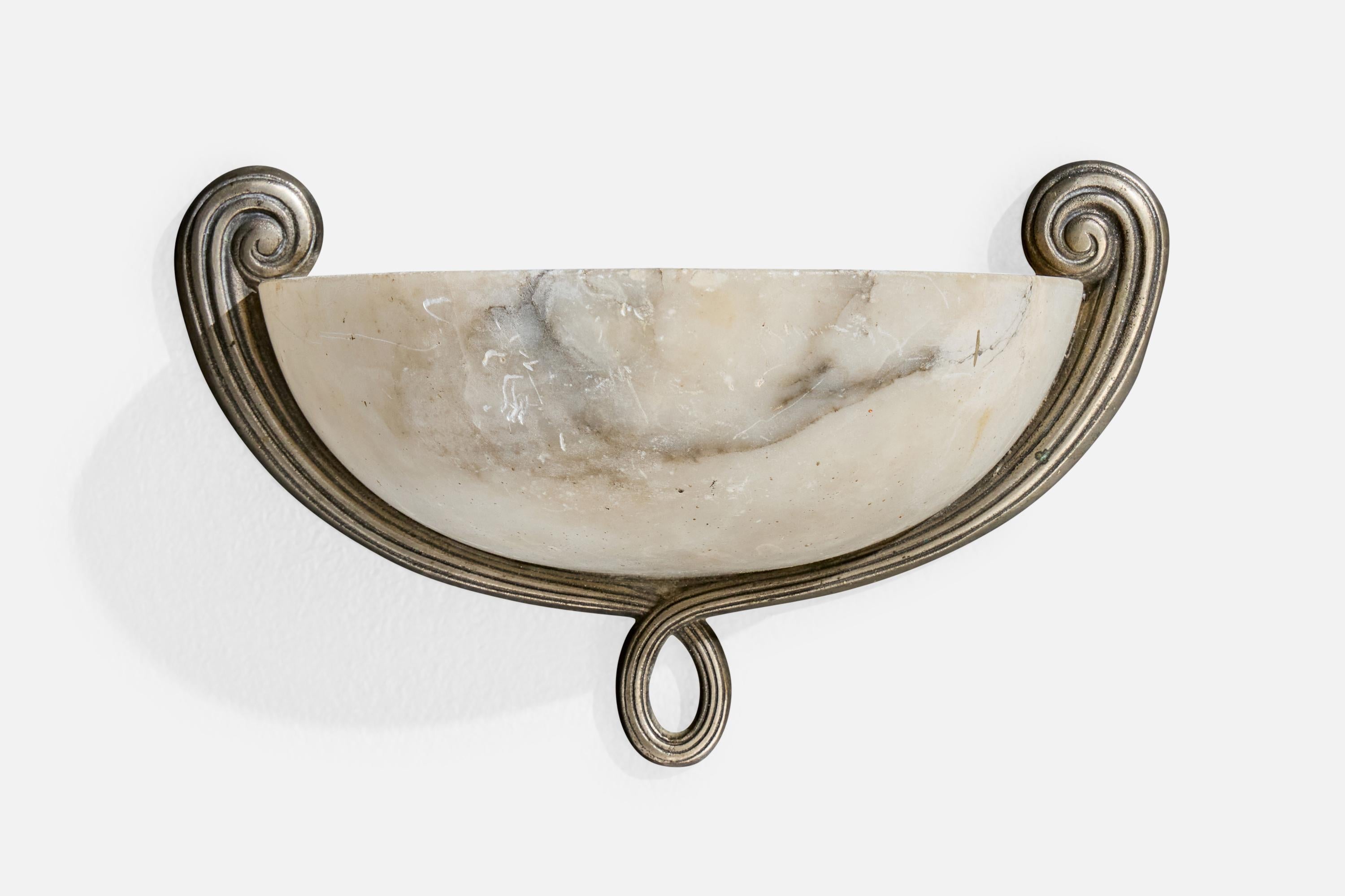 Mid-Century moderno Designer francese, lampada da parete, metallo, alabastro, Francia, anni '30 in vendita