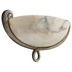 French Designer, Wall Light, Metal, Alabaster, France, 1930s