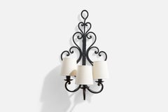 French Designer, Wall Light, Metal, Fabric, France, 1940s