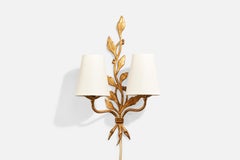 French Designer, Wall Light, Metal, Fabric, France, 1940s